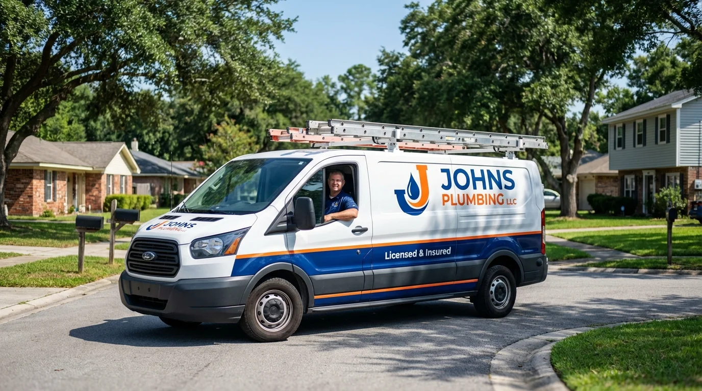 Johns Plumbing LLC service van in Plains, TX