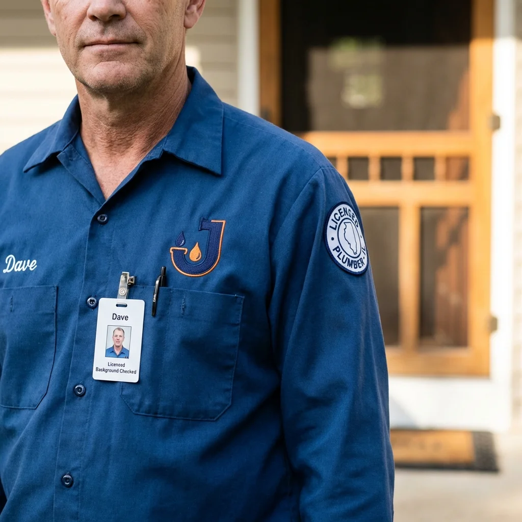 Licensed plumber showing ID badge in Plains, TX