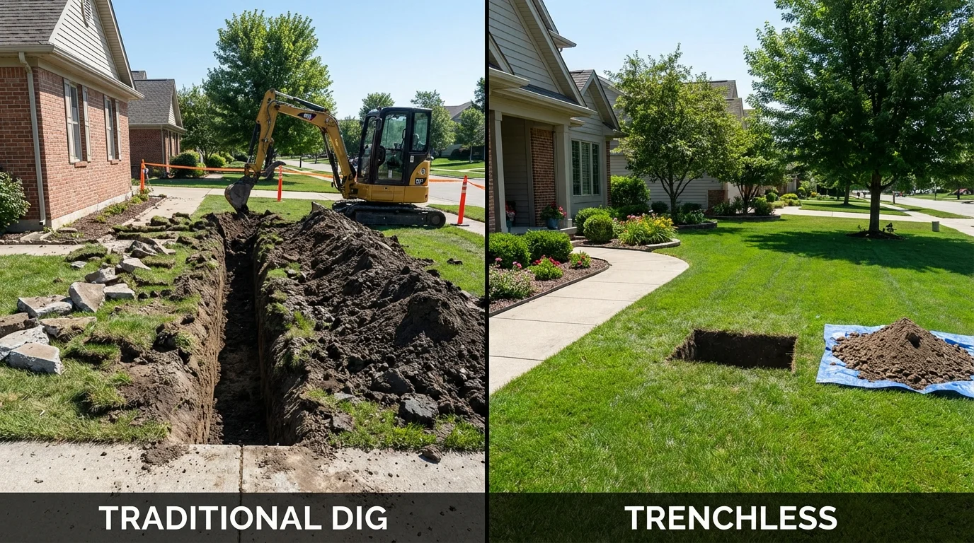 Trenchless sewer repair with minimal yard damage versus traditional excavation in Plains, TX